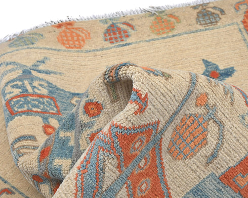 3x5 Beige Kuba Afghan Hand Knotted Wool Area Rug